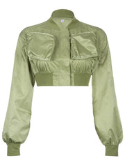 Langärmlige, einfarbige Jacke mit Reißverschluss