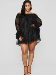 Mesh Off Shoulder Long Sleeve Mini Dresses