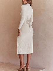 Vestidos midi de manga larga con botones y abertura lateral