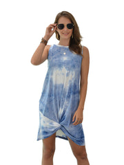 Minivestidos fruncidos con cuello redondo y efecto tie-dye sin mangas