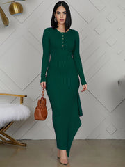 Long Sleeve Knit Button Maxi Dresses