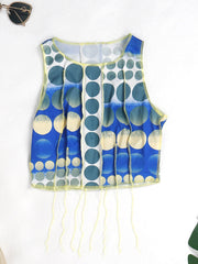 Two Piece Sleeveless Print Crop Top & Bodycon Shorts