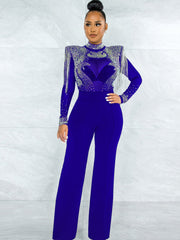 Mesh Long Sleeve Sequins Fringe jumpsuits