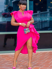 Ärmellose Rüschen Patchwork Bodycon Midikleider