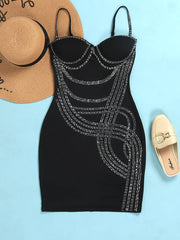 Minivestidos con tirantes finos y parches de diamantes de imitación