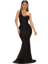 Vestidos largos ajustados con fruncido y sin mangas de un solo hombro