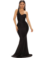 Vestidos largos ajustados con fruncido y sin mangas de un solo hombro