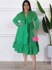 Vestidos midi lisos con cordones y manga larga