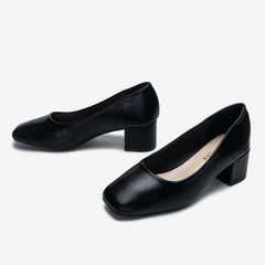 Zapatos de tacón grueso con punta cuadrada