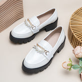 Replaceable Chains Chunky Low Heel Round Toe Loafers