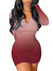 Minivestidos ajustados de manga larga con degradado de color