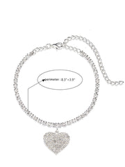 Elegant Rhinestone Heart Pendant Anklets