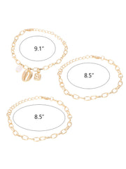 Pulseras minimalistas de cadena de perlas y conchas de tres piezas