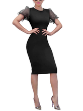 Mesh Pearl Puff Sleeve Split Midi Dresses