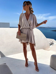 Short Sleeve V Neck Swing Mini Dresses