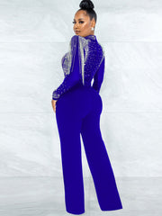 Mesh Long Sleeve Sequins Fringe jumpsuits