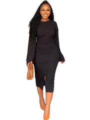 Long Slit Sleeve Bodycon Midi Dresses