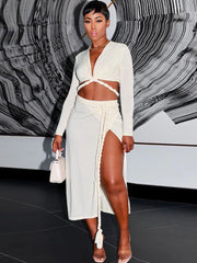 Two Piece Crop Tops & Side Split Midi Skirts