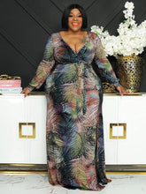 Long Sleev Leaves Print Plus Size Maxi Dresses