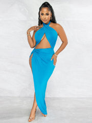 Halter Backless Irregular Slit Maxi Dresses
