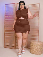 Trajes de falda fruncida de dos piezas de talla grande