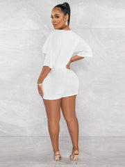 V Neck Short Sleeve High Waist Drawstring JumpSuit