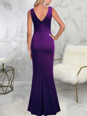 Sleeveless Ruched Split Maxi Dresses