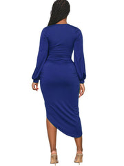 Long Sleeve Asymmetrical Hem Midi Dresses