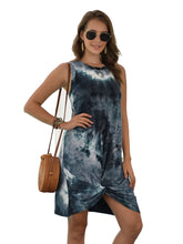 Minivestidos fruncidos con cuello redondo y efecto tie-dye sin mangas