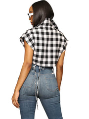 Plaid Print Strappy Irregular Sleeveless Shirt