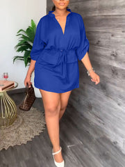 Long Sleeves Ruched Drawstring Mini Dresses