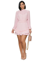 Long Sleeve Mock Neck Mesh Mini Dresses