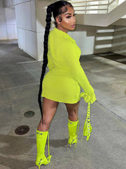 Minivestido camisero de manga larga con dobladillo asimétrico