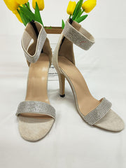 Sandalias de tacón alto con tiras en el tobillo y diamantes de imitación