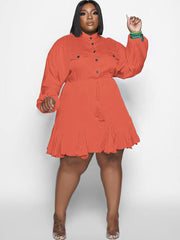 Minivestidos con volantes de color liso y manga larga