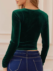 Langärmlige Crop-Tops aus Samt