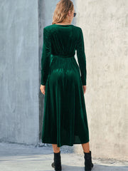 Long Sleeves Velvet Side Split Midi Dresses