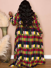 Vestidos maxi ajustados con estampado de cuadros y manga larga