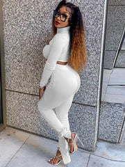 Long Sleeve Cutout Crop Top Bodycon Long Pants Set