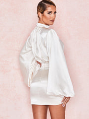 Long Sleeves Mock Neck Ruched Mini Dresses