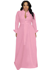 Long Sleeve Shirt With Belt Maxi Dresses