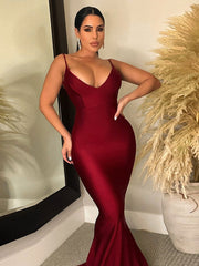 V Neck Spaghetti Strap Maxi Dresses