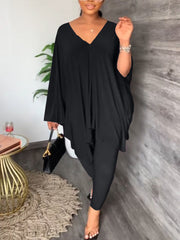 Two Piece Batwing Sleeves Tops & Long Pants