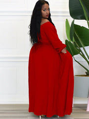 Long Sleeve Off Shoulder Button Maxi Dresses