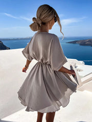 Short Sleeve V Neck Swing Mini Dresses