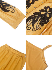 Three Piece Floral Mesh Patchwork Pant Suits