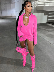 Minivestido camisero de manga larga con dobladillo asimétrico