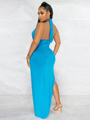 Halter Backless Irregular Slit Maxi Dresses