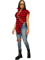 Plaid Print Strappy Irregular Sleeveless Shirt