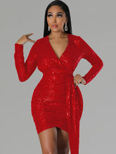 Pailletten-Langarm-Minikleider mit Rüschen